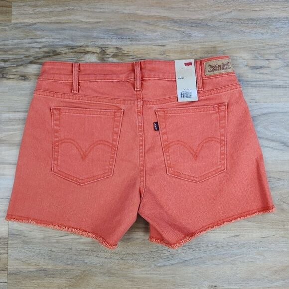 ☔️🔹️NWT Levi's Orange Raw Hem Denim Shorts Size 6/28 - Picture 3 of 9